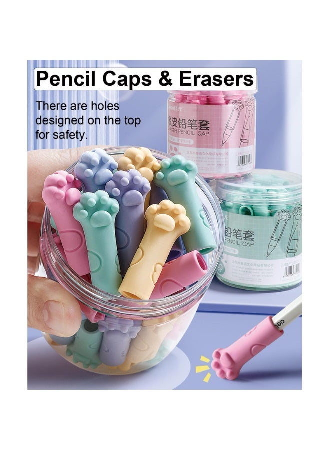 SYOSI Cute Cat Paw Pencil Caps, Eraser Tip Protectors and Extender Holders, Adorable Pencil Toppers for School, Office, and Study Supplies, Fun Decorative Accessories (Mix Colors, 30-Piece) - Image 2